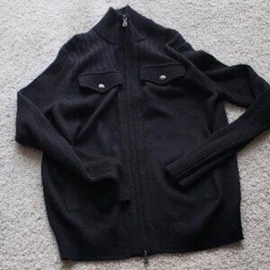 Banana Republic Black Knitted Front-Zipped Cardigan